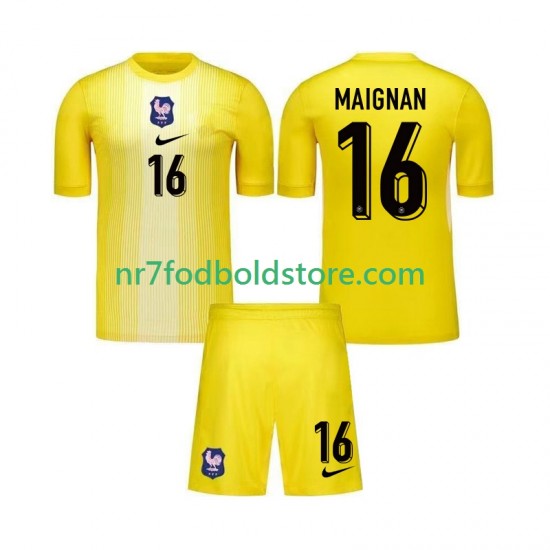 Frankrig Trøje Mike Maignan 16 Målmand Børn Hjemmebane Fodboldsæt 2025 Kortærmet