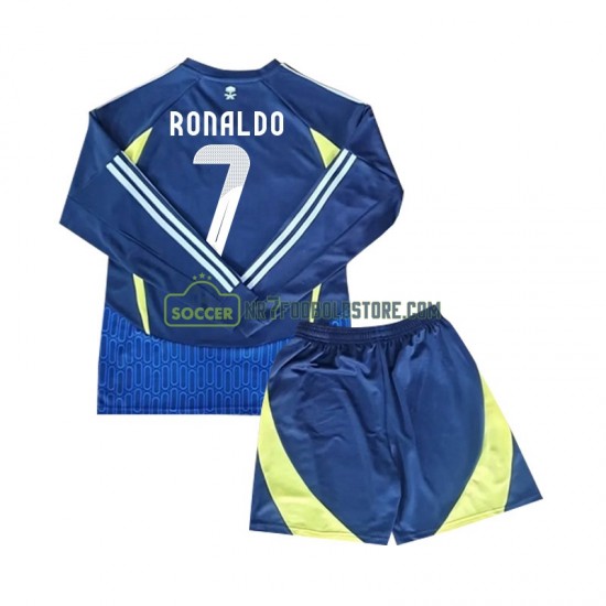 Trøje Al Nassr Cristiano Ronaldo 7 Børn Udebane Fodboldsæt 2024-2025 Langærmet