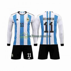Argentina Trøje 3 Stars Di Maria 11 Børn Hjemmebane Fodboldsæt VM i fodbold 2022 Langærmet