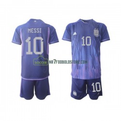 Argentina Trøje Lionel Messi 10 Børn Udebane Fodboldsæt VM i fodbold 2022 Kortærmet