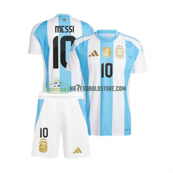 Argentina Trøje Lionel Messi 10 Børn Hjemmebane Fodboldsæt Copa America 2024 Kortærmet