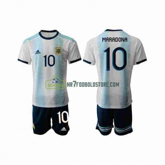 Argentina Trøje Maradona 10 2019-2020 Børn Hjemmebane Fodboldsæt Kortærmet