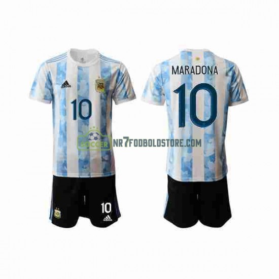 Argentina Trøje Maradona 10 2020-2021 Børn Hjemmebane Fodboldsæt Kortærmet