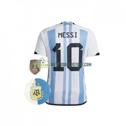 Argentina Trøje Messi 10 3 Stars Mænd Hjemmebane Fodboldsæt VM i fodbold 2022 Kortærmet