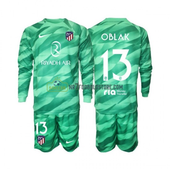 Atlético Madrid Trøje Jan Oblak 13 Green color Målmand Børn Udebane Fodboldsæt 2023-2024 Langærmet