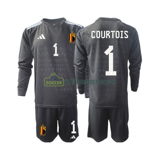 Belgien Trøje Courtois 1 Målmand Børn Udebane Fodboldsæt 2022 Langærmet