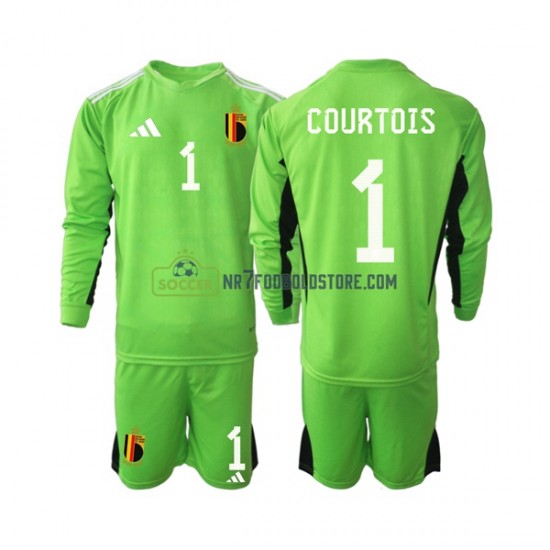 Belgien Trøje Courtois 1 Målmand Børn Hjemmebane Fodboldsæt 2021-2022 Langærmet