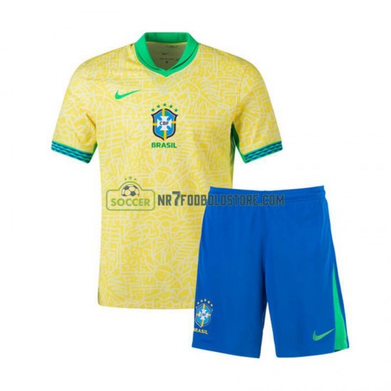 Brasilien Trøje Børn Hjemmebane Fodboldsæt Copa America 2024 Kortærmet