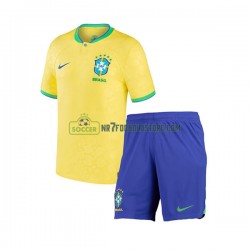 Brasilien Trøje Børn Hjemmebane Fodboldsæt VM i fodbold 2022 Kortærmet