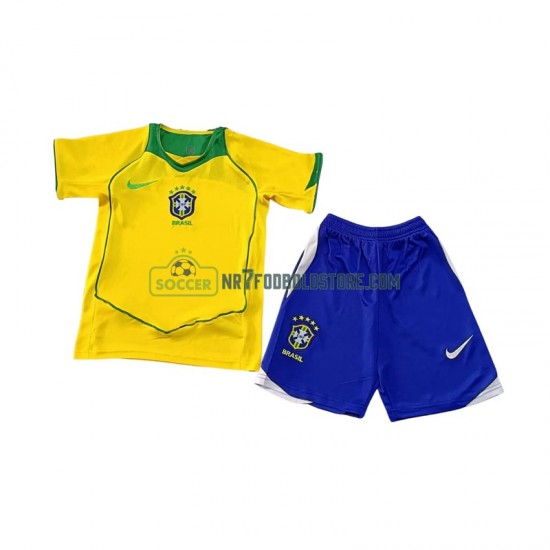 Brasilien Trøje Retro Børn Hjemmebane Fodboldsæt 2004 Kortærmet