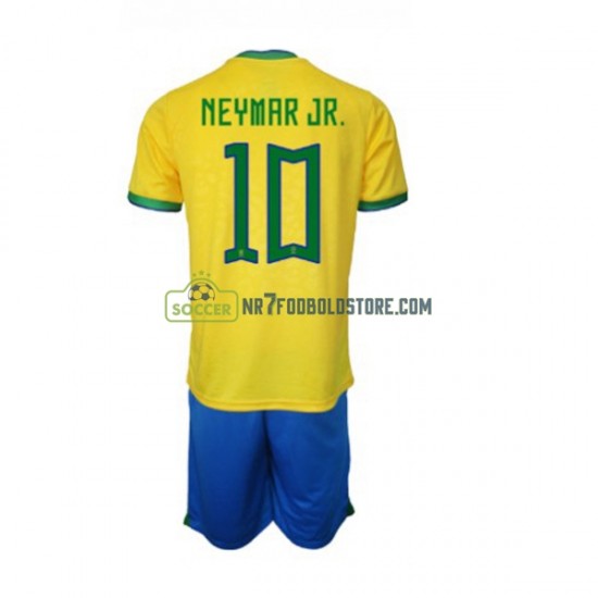 Brasilien Trøje Neymar JR 10 Børn Hjemmebane Fodboldsæt VM i fodbold 2022 Kortærmet