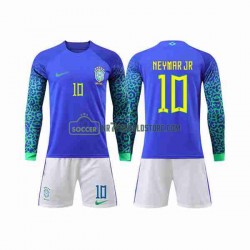 Brasilien Trøje Neymar Jr 10 Børn Udebane Fodboldsæt VM i fodbold 2022 Langærmet