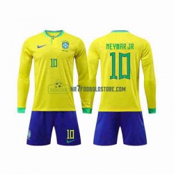 Brasilien Trøje Neymar Jr 10 Børn Hjemmebane Fodboldsæt VM i fodbold 2022 Langærmet