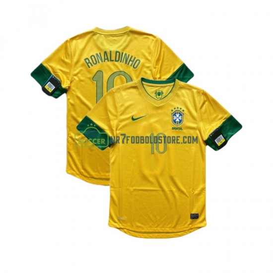 Brasilien Trøje RONALDINHO 10 2012 Retro Mænd Hjemmebane Fodboldsæt Kortærmet