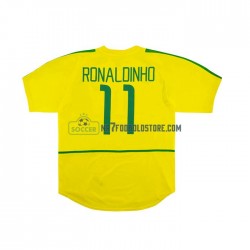 Brasilien Trøje RONALDINHO 11 Retro Mænd Hjemmebane Fodboldsæt 2002 Kortærmet