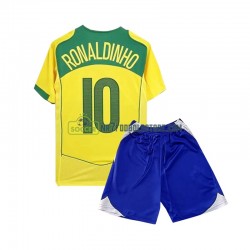 Brasilien Trøje Ronaldiho 10 Retro Børn Hjemmebane Fodboldsæt 2004 Kortærmet