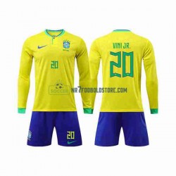 Brasilien Trøje Vinicius Junior 20 Børn Hjemmebane Fodboldsæt VM i fodbold 2022 Langærmet
