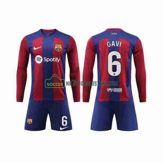 FC Barcelona Trøje GAVI 6 Børn Hjemmebane Fodboldsæt 2023-2024 Langærmet