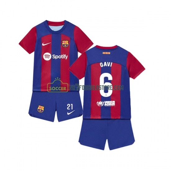 FC Barcelona Trøje Gavi 6 Børn Hjemmebane Fodboldsæt 2023-2024 Kortærmet