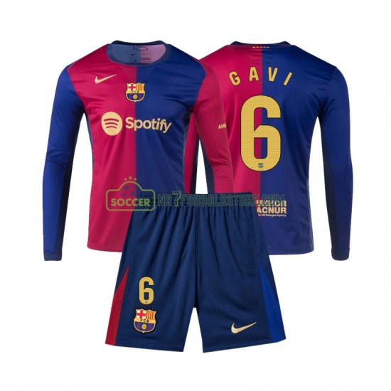 FC Barcelona Trøje Gavi 6 Børn Hjemmebane Fodboldsæt 2024-2025 Langærmet