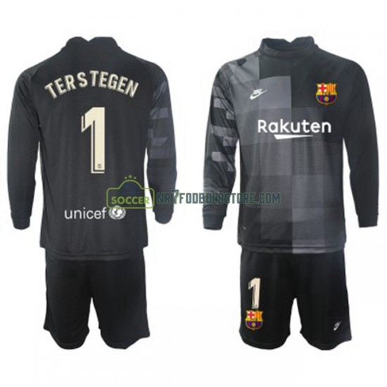 FC Barcelona Trøje Målmand Ter Stegen 1 Børn Udebane Fodboldsæt 2021-2022 Langærmet 