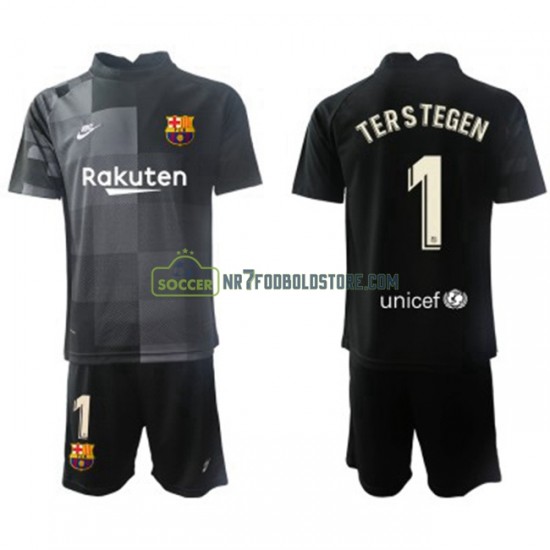 FC Barcelona Trøje Målmand Ter Stegen 1 Børn Udebane Fodboldsæt 2021-2022 Kortærmet 