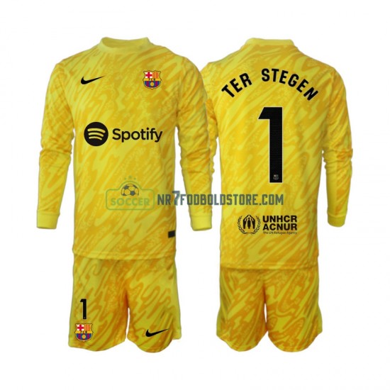 FC Barcelona Trøje Ter Stegen 1 Målmand Børn Udebane Fodboldsæt 2024-2025 Langærmet