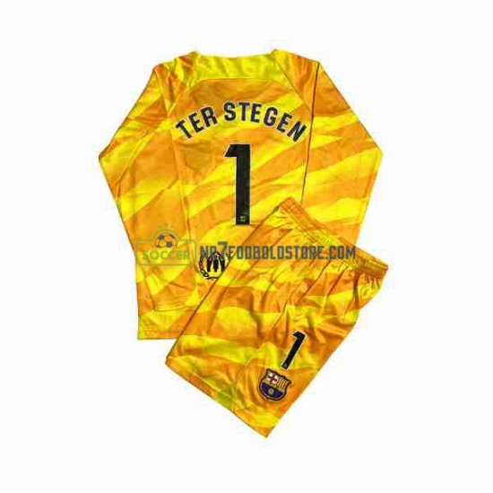 FC Barcelona Trøje Ter Stegen 1 Målmand Børn 4. Valg Fodboldsæt 2023-2024 Langærmet