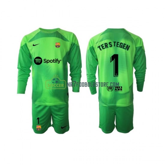 FC Barcelona Trøje Ter Stegen 1 Målmand Børn Hjemmebane Fodboldsæt 2022-2023 Langærmet