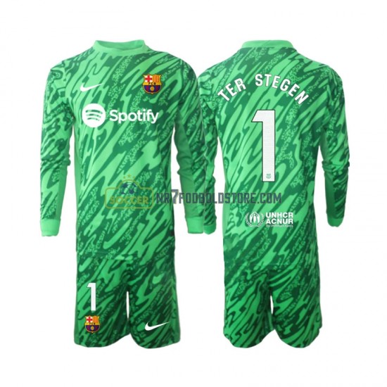 FC Barcelona Trøje Ter Stegen 1 Målmand Børn Hjemmebane Fodboldsæt 2024-2025 Langærmet