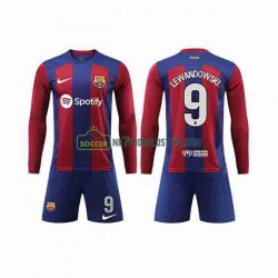 FC Barcelona Trøje LEWANDOWSKI 9 Børn Hjemmebane Fodboldsæt 2023-2024 Langærmet