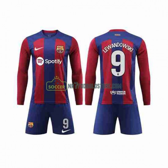 FC Barcelona Trøje LEWANDOWSKI 9 Børn Hjemmebane Fodboldsæt 2023-2024 Langærmet
