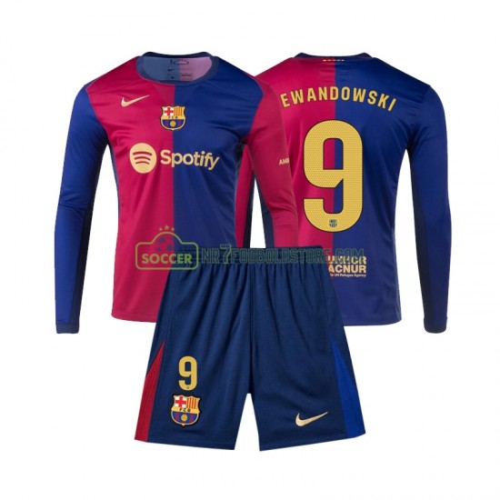 FC Barcelona Trøje Lewandowski 9 Børn Hjemmebane Fodboldsæt 2024-2025 Langærmet