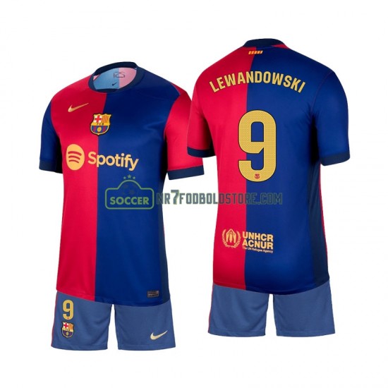 FC Barcelona Trøje Lewandowski 9 Børn Hjemmebane Fodboldsæt 2024-2025 Kortærmet
