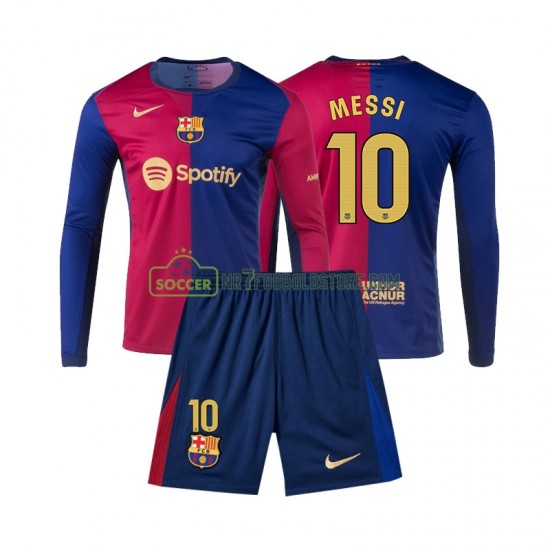 FC Barcelona Trøje Lionel Messi 10 Børn Hjemmebane Fodboldsæt 2024-2025 Langærmet