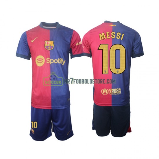 FC Barcelona Trøje Lionel Messi 10 Børn Hjemmebane Fodboldsæt 2024-2025 Kortærmet