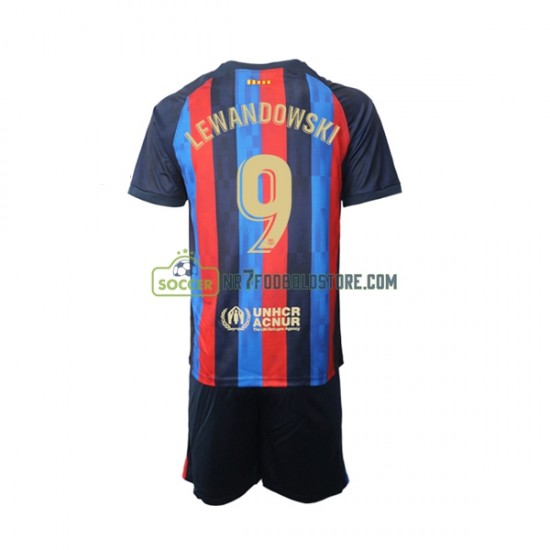 FC Barcelona Trøje Robert Lewandowski 9 Børn Hjemmebane Fodboldsæt 2022-2023 Kortærmet