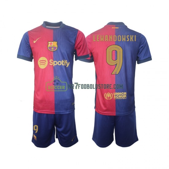 FC Barcelona Trøje UCL Font Robert Lewandowski 9 Børn Hjemmebane Fodboldsæt 2024-2025 Kortærmet