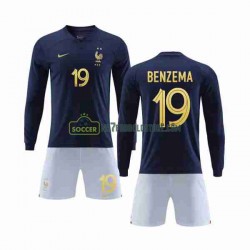 Frankrig Trøje Benzema 19 Børn Hjemmebane Fodboldsæt VM i fodbold 2022 Langærmet
