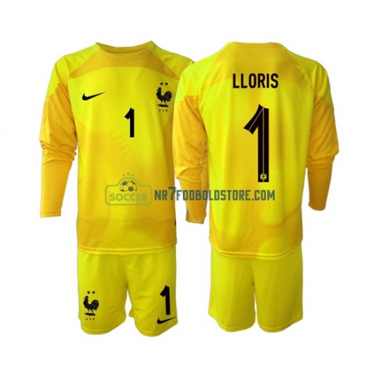Frankrig Trøje Hugo Lloris 1 Målmand Børn 3. Valg Fodboldsæt VM i fodbold 2022 Langærmet