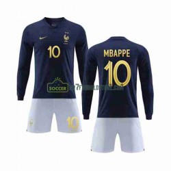 Frankrig Trøje Mbappé 10 Børn Hjemmebane Fodboldsæt VM i fodbold 2022 Langærmet