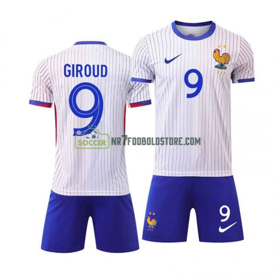 Frankrig Trøje Olivier Giroud 9 Børn Udebane Fodboldsæt Euro 2024 Kortærmet