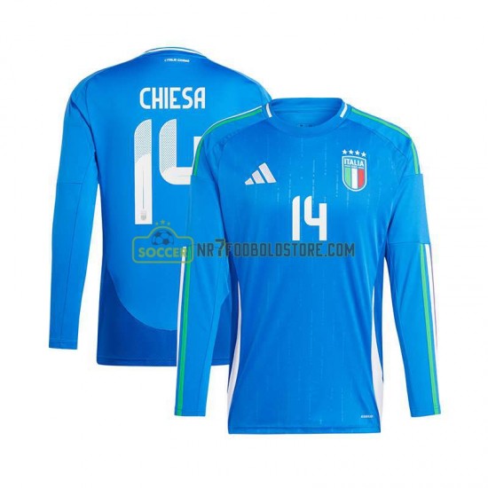 Italien Trøje Chiesa 14 Mænd Hjemmebane Fodboldsæt Euro 2024 Langærmet