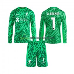 Liverpool Trøje Alisson Becker 1 Målmand Børn Udebane Fodboldsæt 2024-2025 Langærmet