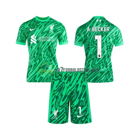 Liverpool Trøje Alisson Becker 1 Målmand Børn Udebane Fodboldsæt 2024-2025 Kortærmet
