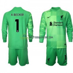 Liverpool Trøje Målmand Alisson Becker 1 Børn Hjemmebane Fodboldsæt 2021-2022 Langærmet