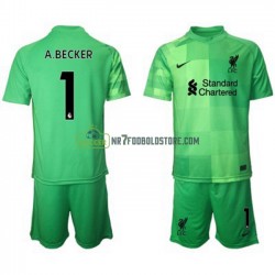 Liverpool Trøje Målmand Alisson Becker 1 Børn Hjemmebane Fodboldsæt 2021-2022 Kortærmet
