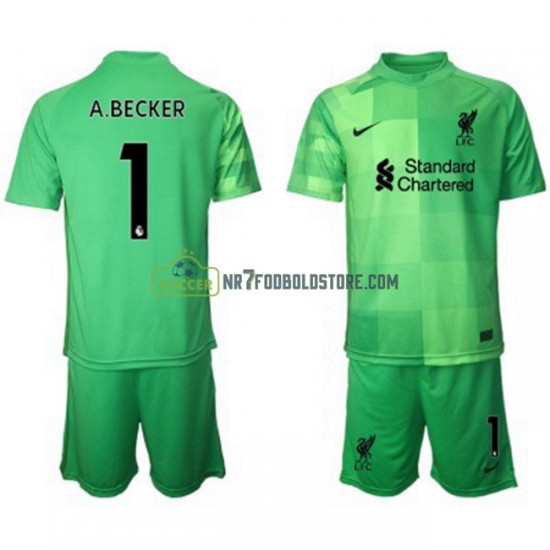 Liverpool Trøje Målmand Alisson Becker 1 Børn Hjemmebane Fodboldsæt 2021-2022 Kortærmet