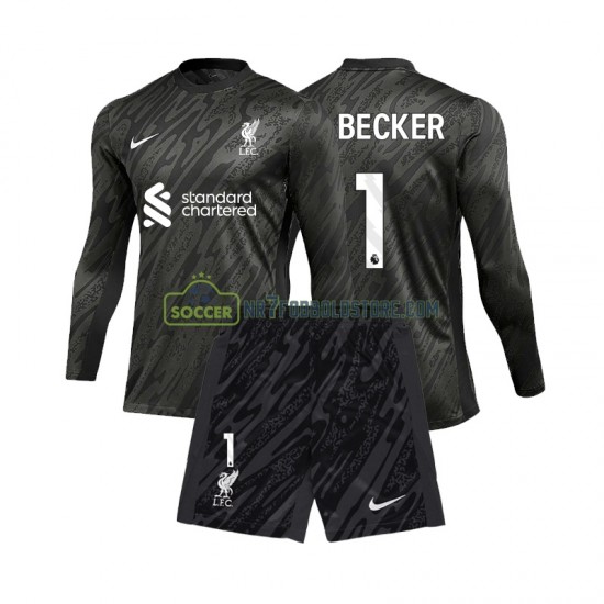 Liverpool Trøje Alisson Becker 1 Målmand Børn Hjemmebane Fodboldsæt 2024-2025 Langærmet