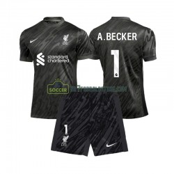 Liverpool Trøje Alisson Becker 1 Målmand Børn Hjemmebane Fodboldsæt 2024-2025 Kortærmet